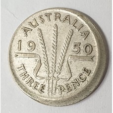 AUSTRALIA 1950 . THREEPENCE . ERROR . BROADSTRUCK